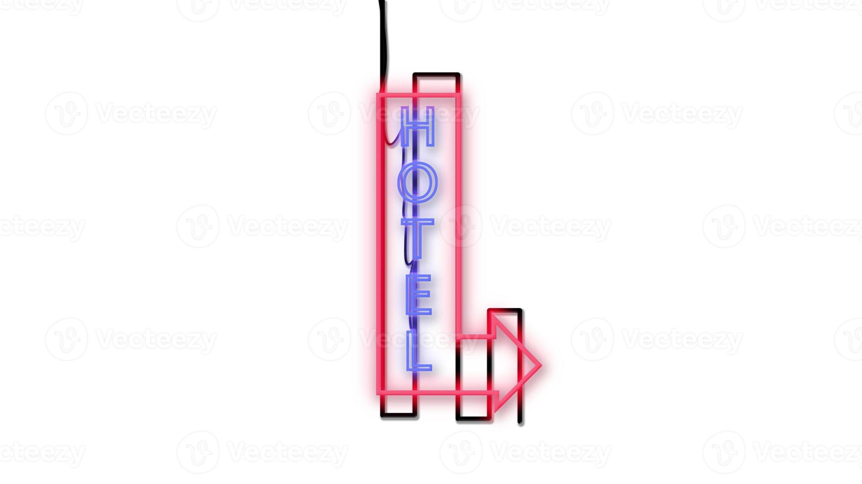 emblema del segno dell'hotel in stile neon su sfondo bianco foto