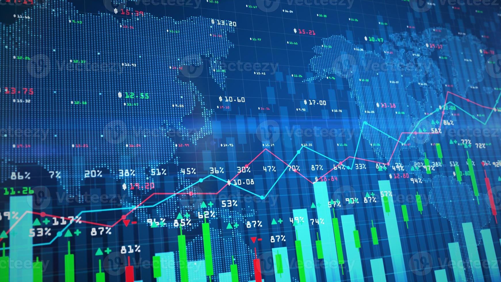 grafico del mercato azionario digitale o grafico di trading forex e grafico a candele adatto per investimenti finanziari. tendenze di investimento finanziario per il concetto di sfondo aziendale. foto