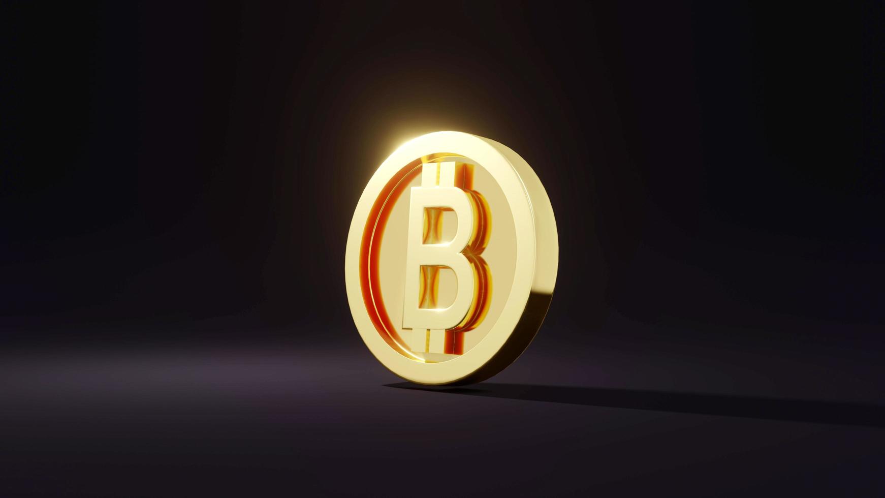 Concetto di rendering 3d di una moneta d'oro con b sulle monete che si riferiscono alla criptovaluta bitcoin sullo sfondo. rendering 3d. foto
