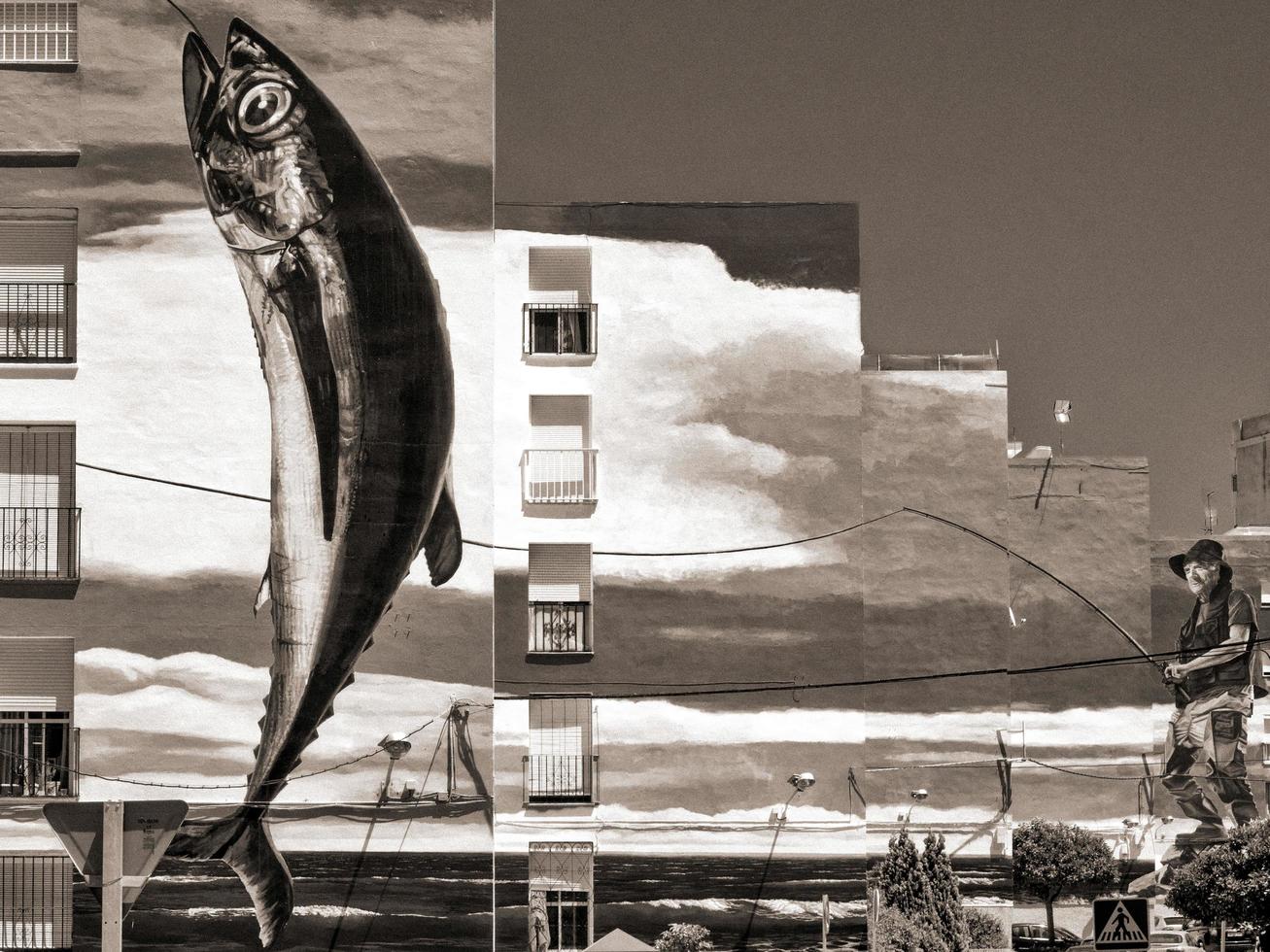 murale della giornata di pesca di jose fernandez rios a estepona foto