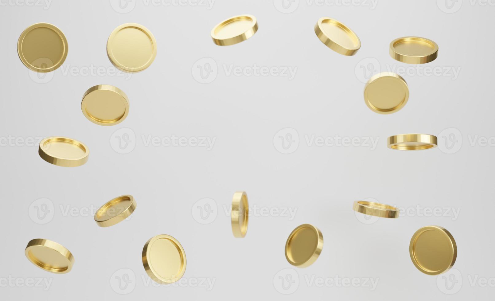 esplosione di monete d'oro su sfondo bianco. concetto di jackpot o casino poke. rendering 3D. foto