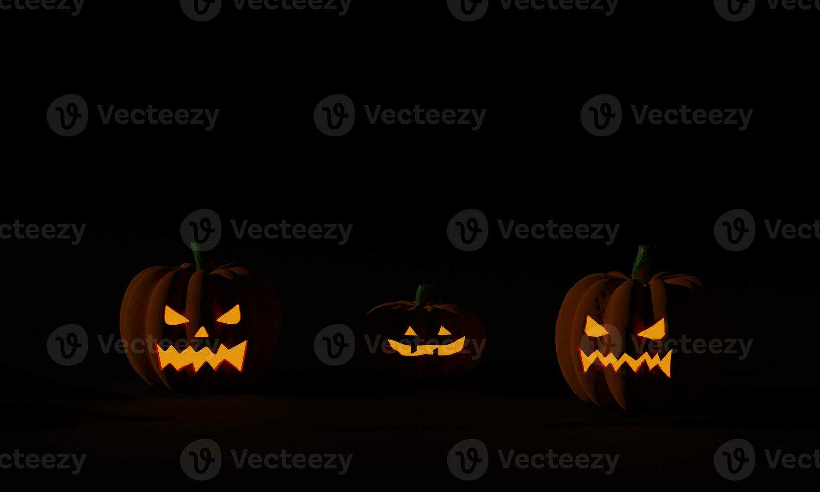 zucca di halloween e lanterne jack o si accendono su sfondo scuro. rendering 3D foto