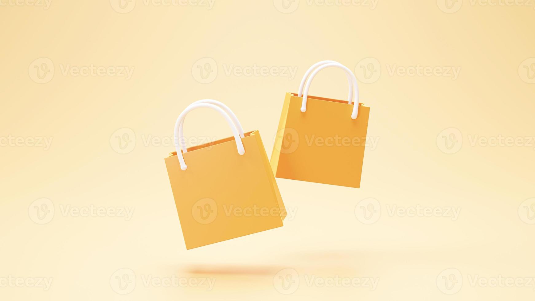 shopping bag pacchetto banner segno o simbolo shopping concept sfondo arancione rendering 3d foto