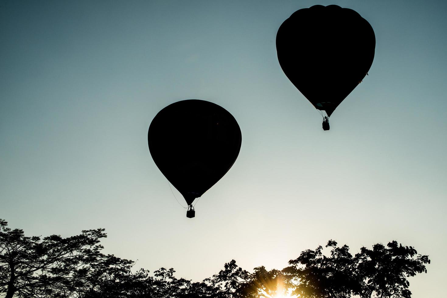 la silhouette di mongolfiere che volano nel cielo di sera. foto