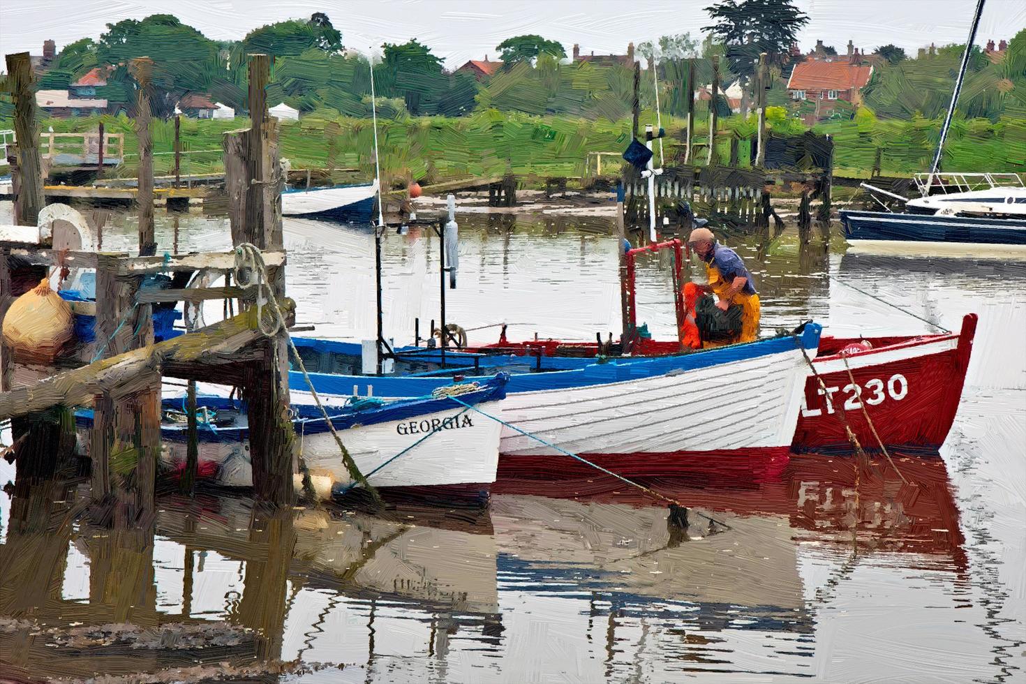 Southwold, Suffolk, Regno Unito, 2010. fila di barche da pesca foto