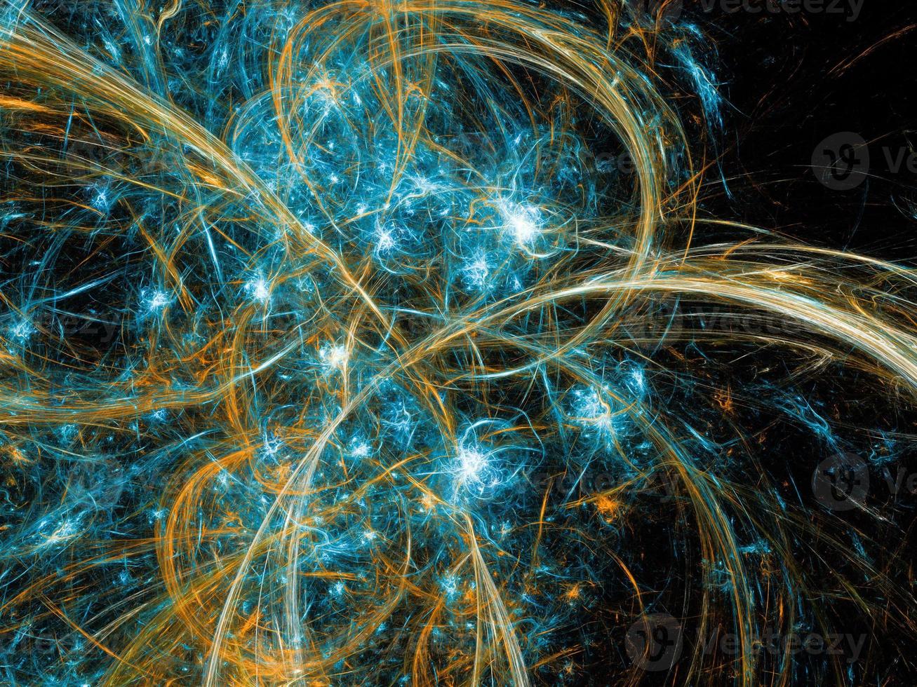 sfondo astratto di arte frattale, suggestivo di astronomia e nebulosa. generato dal computer illustrazione frattale arte giallo blu splash rete foto