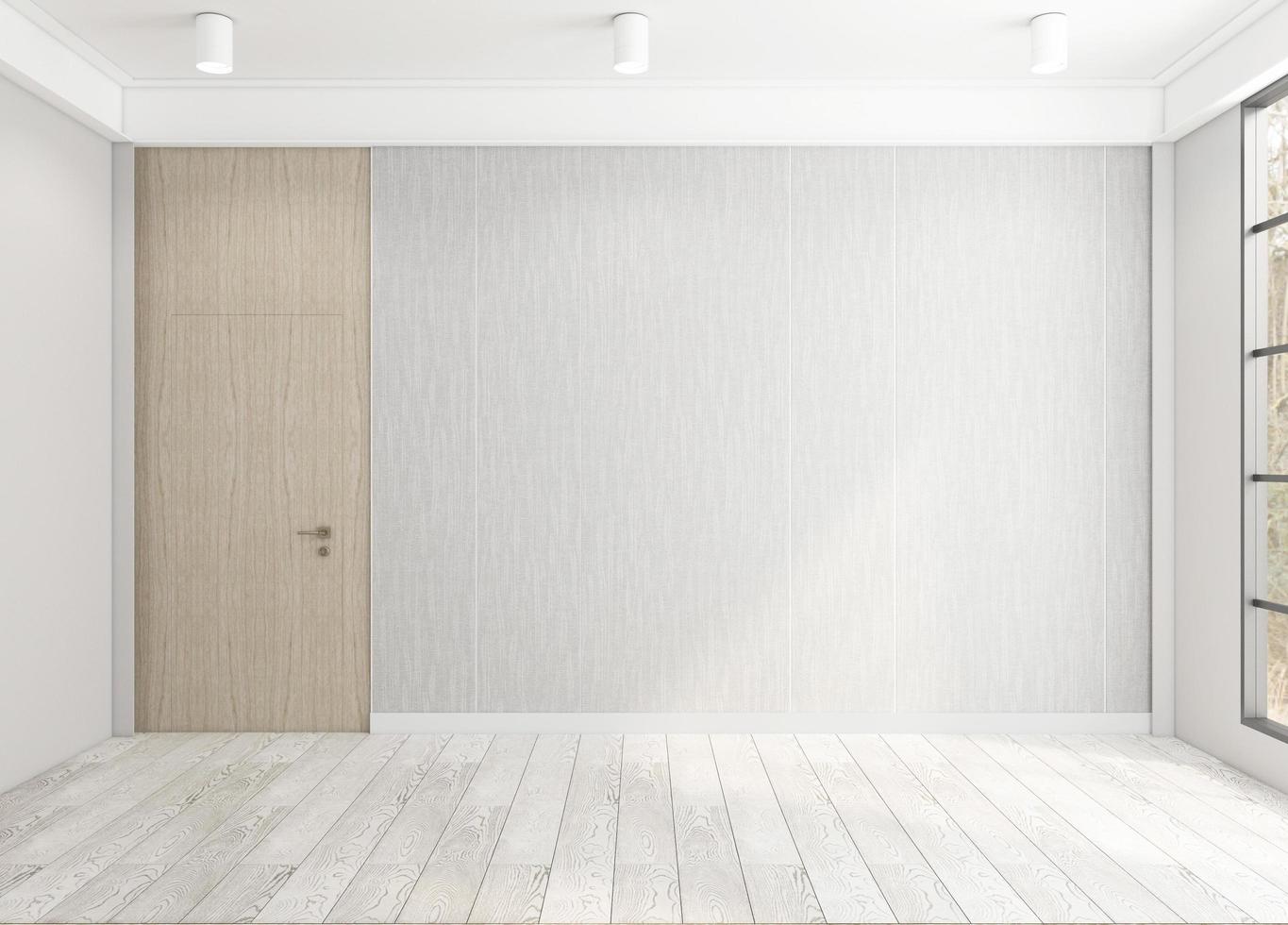 stanza vuota con parete grigia e pavimento in legno. rendering 3D foto