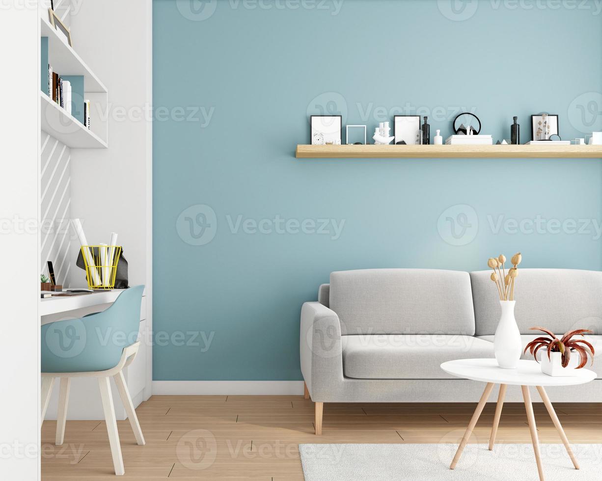 accogliente soggiorno minimalista con composizione scenica per la presentazione del prodotto. rendering 3D foto