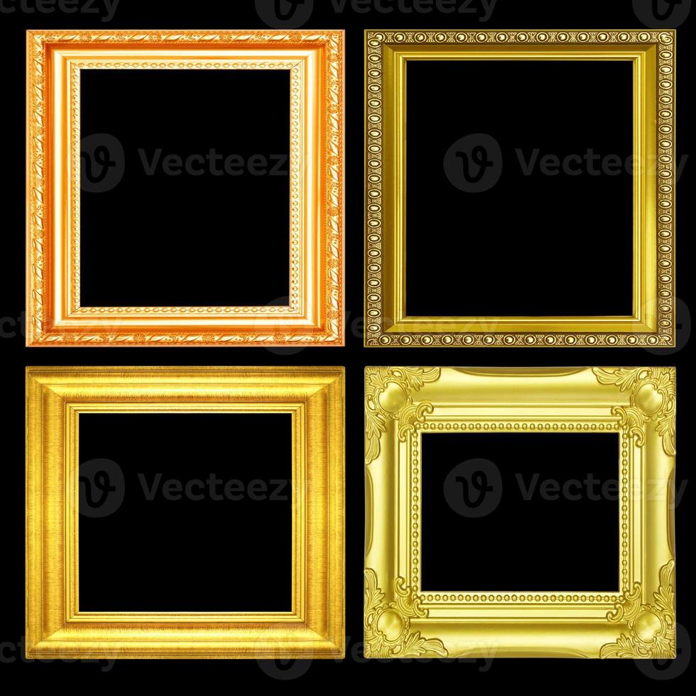 set di cornice dorata d'epoca isolata su sfondo nero foto