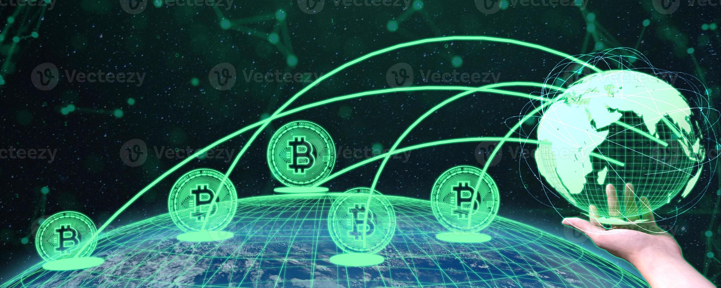 rendering 3d tecnologia bitcoin futuro mondo business criptovaluta in mano elementi di questa immagine fornita dalla nasa foto