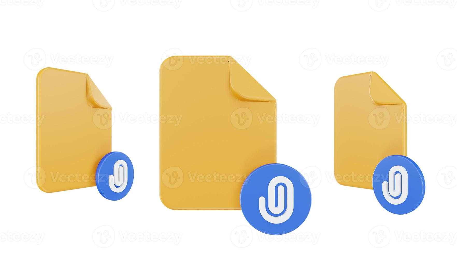 icona di graffetta file di rendering 3d con carta arancione e clip blu foto