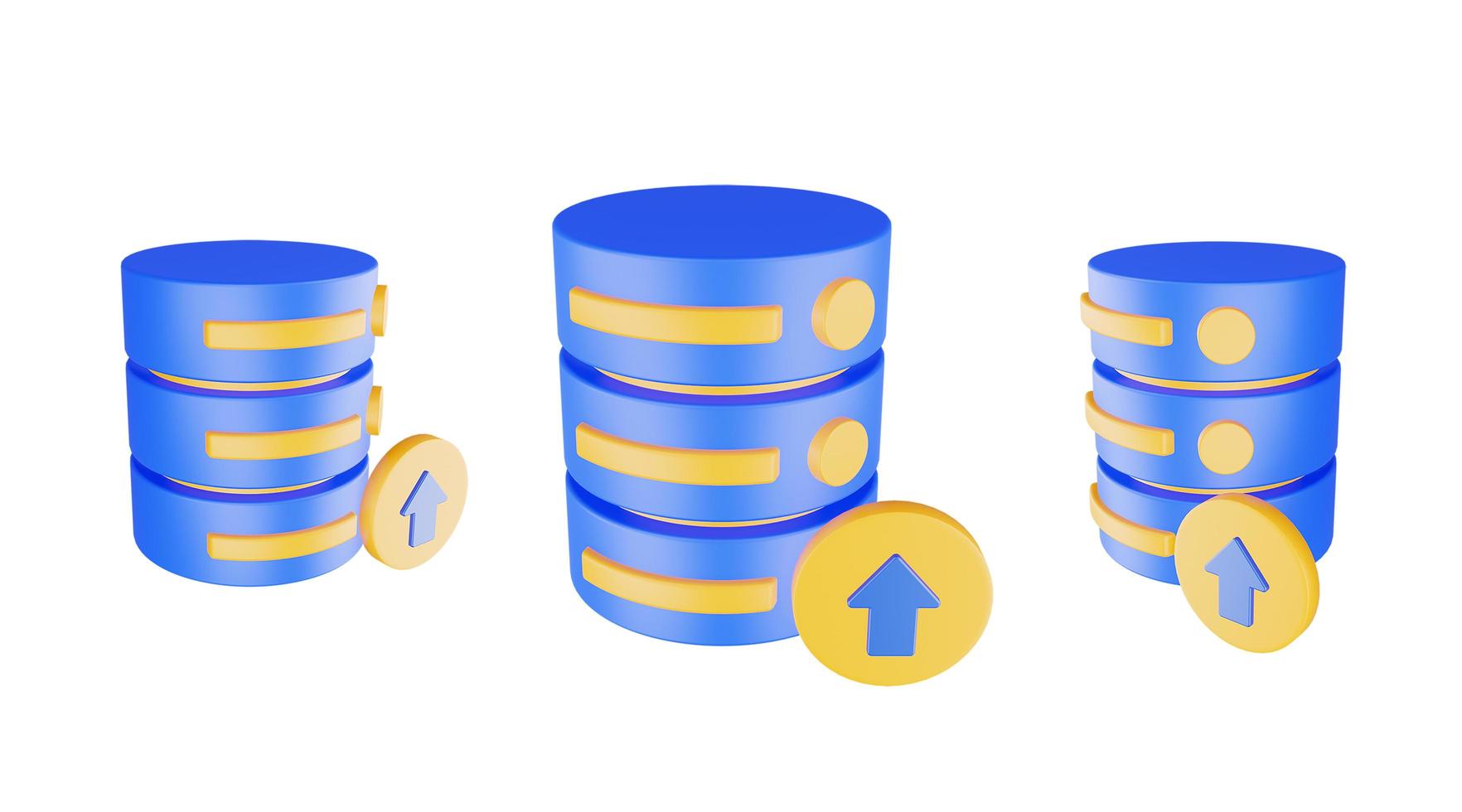 Icona del server di database di rendering 3D con icona di caricamento isolata foto