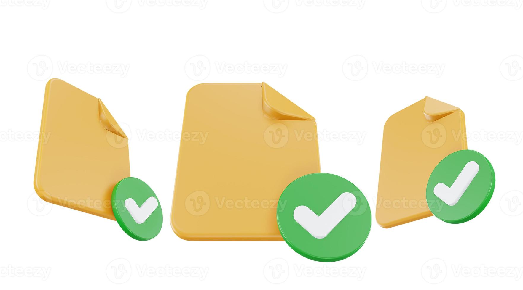 icona di controllo verde del file di rendering 3d con carta arancione e controllo verde foto