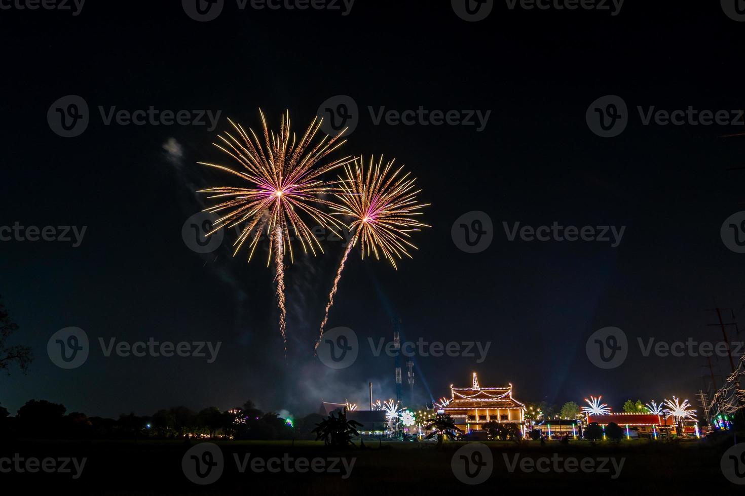 celebrazione dei fuochi d'artificio nel cielo scuro foto