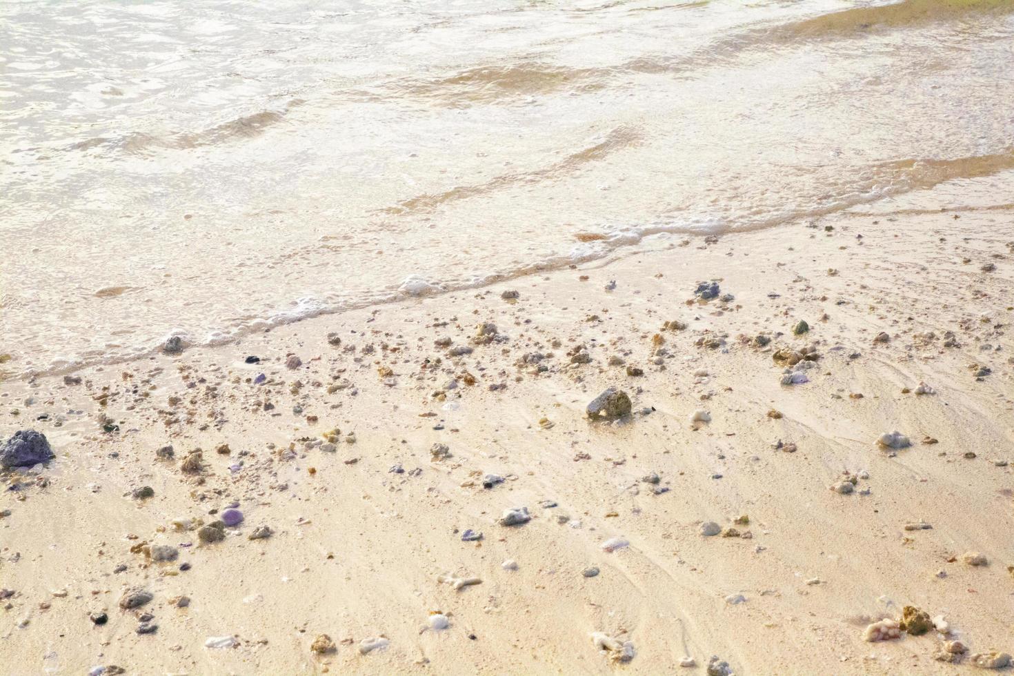 spiaggia di sabbia estetica con piccoli scogli e acqua di mare limpida foto