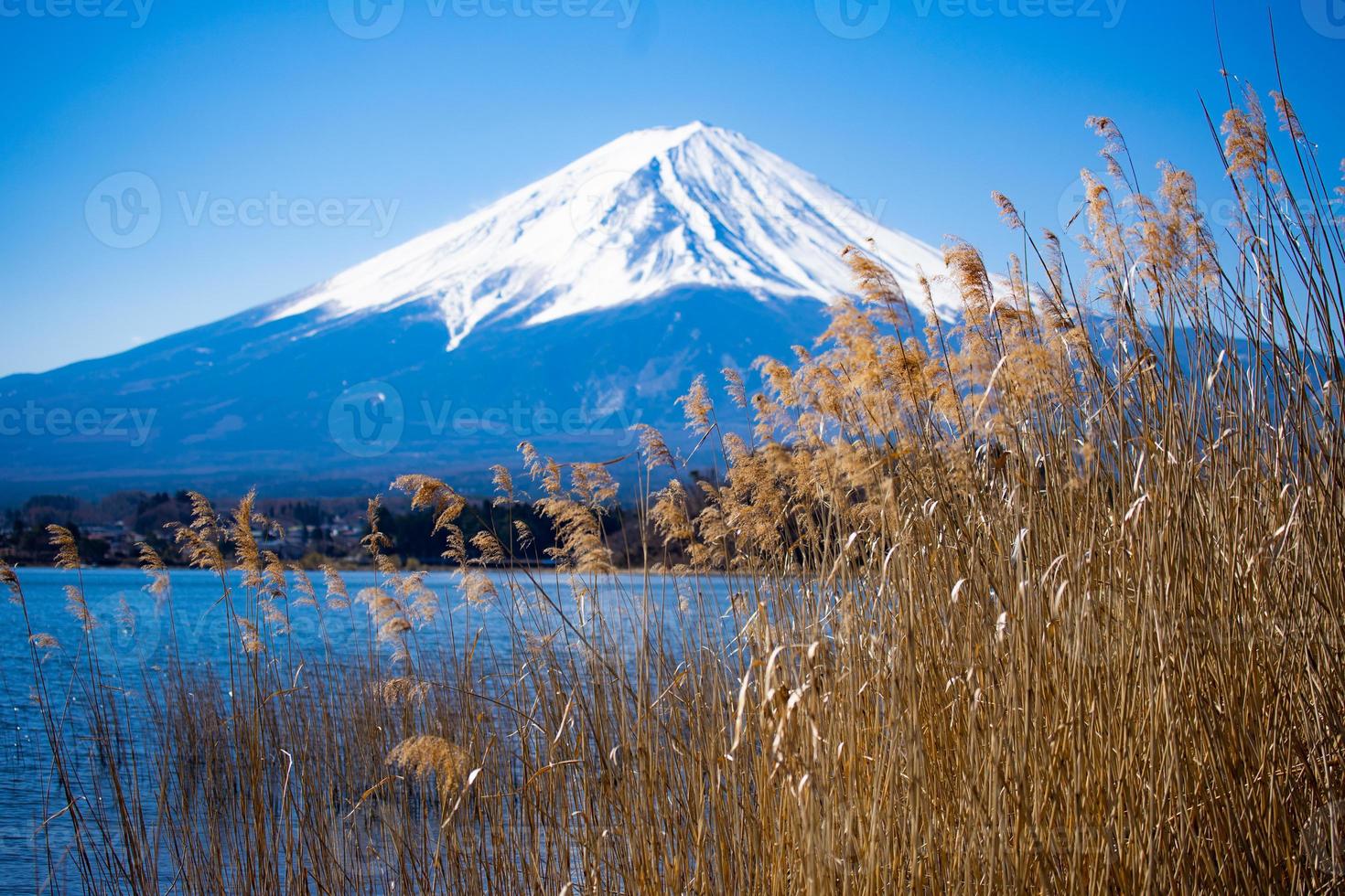 scenario bellissimo paesaggio della montagna fuji e del lago kawaguchi ad aprile. Giappone. foto