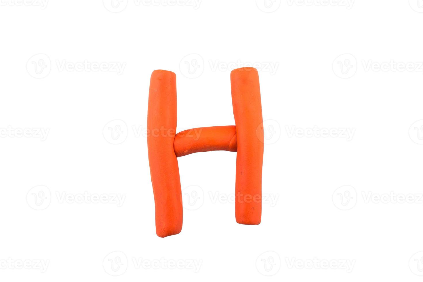 alfabeto h inglese lettere colorate lettere fatte a mano modellate da argilla plastilina su sfondo bianco isolato foto