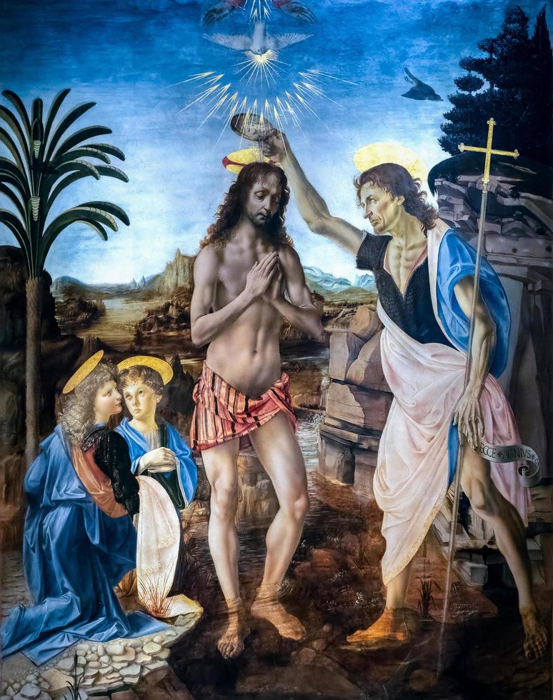 firenze, toscana, italia, 2019. il battesimo di cristo dipinto nella galleria degli uffizi foto