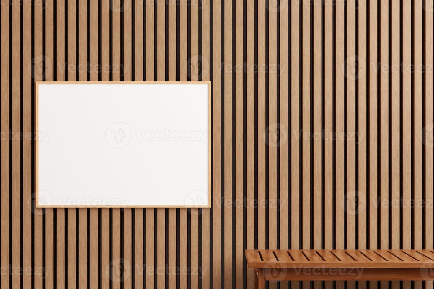 poster in legno orizzontale moderno e minimalista o mockup di cornice per foto sulla parete in legno esterna. rendering 3D.
