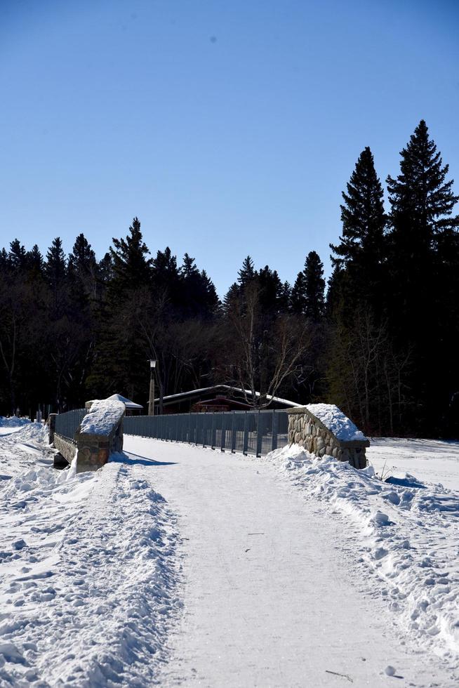 percorso su un ponte innevato foto