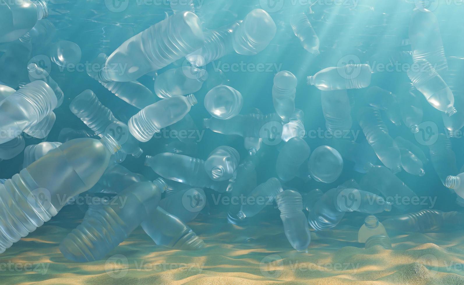 abbondanza di bottiglie di plastica nell'acqua foto