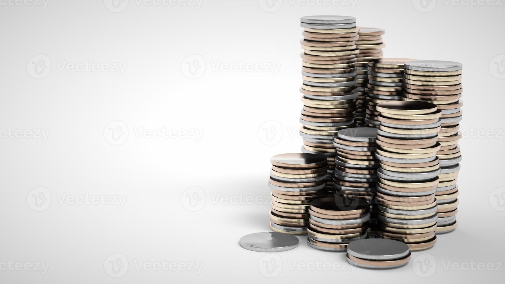 pile di monete su uno sfondo bianco. rendering 3D foto