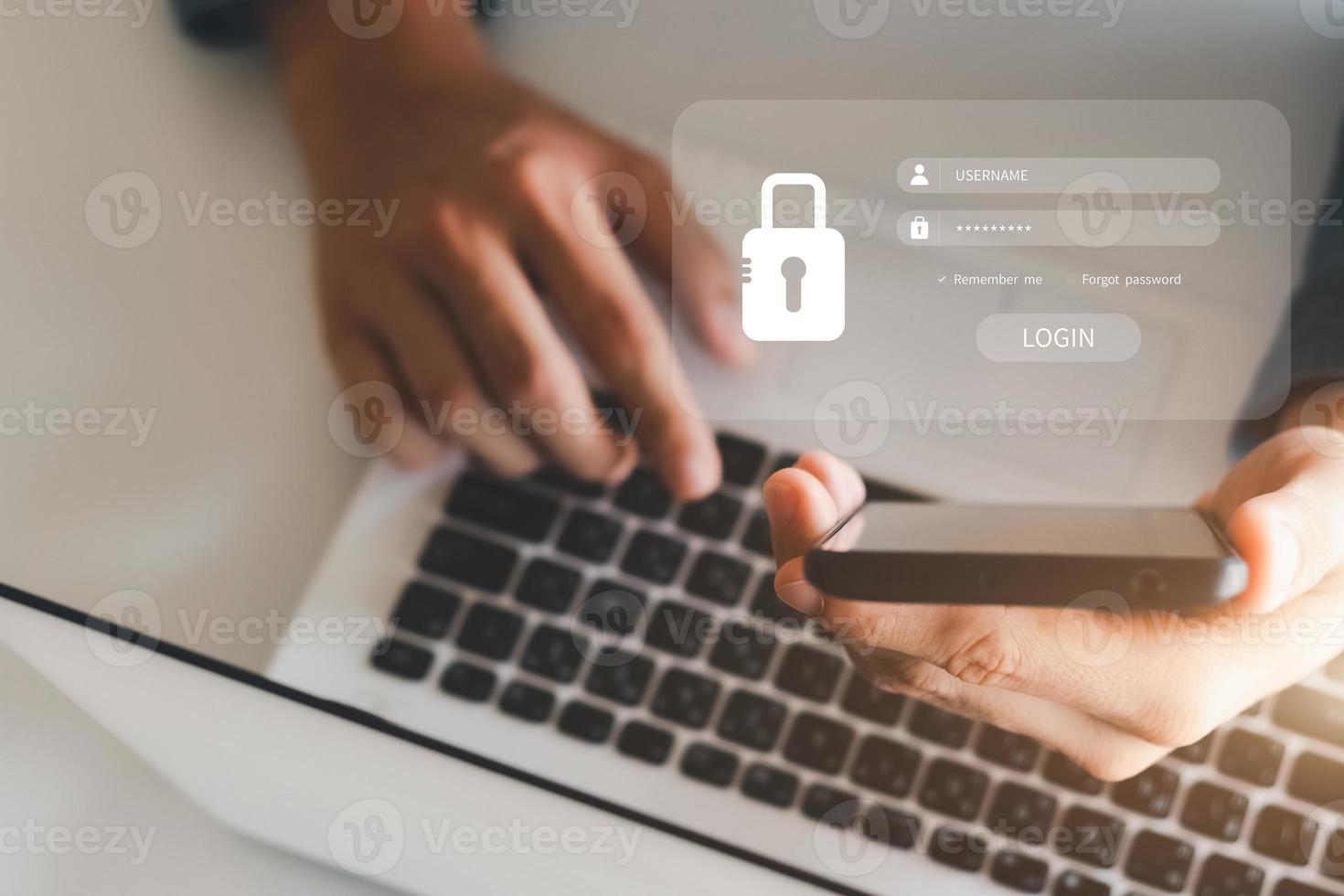 concetto di sicurezza informatica, sicurezza e crittografia delle informazioni, accesso sicuro alle informazioni personali dell'utente, accesso sicuro a Internet, sicurezza informatica. foto