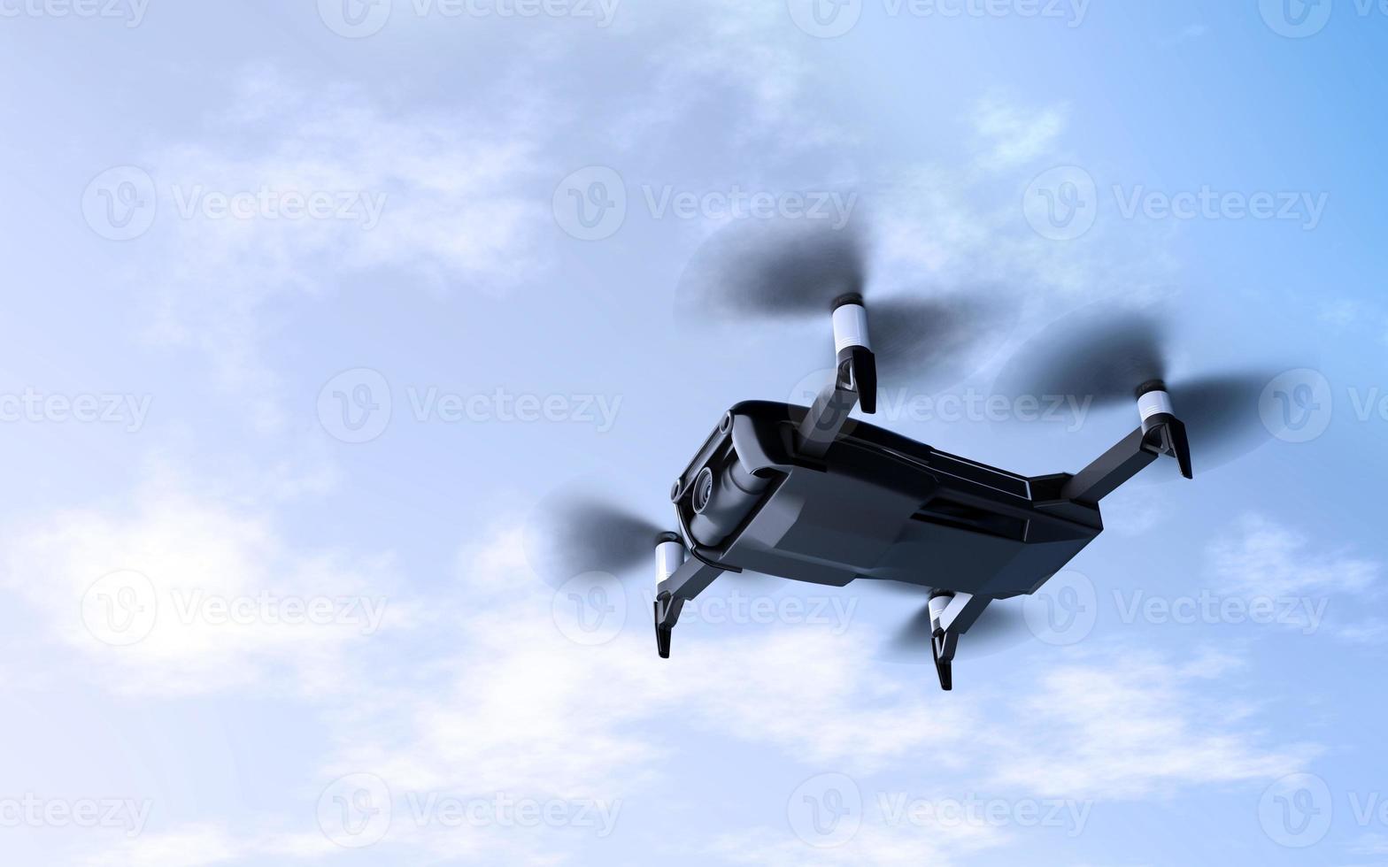 drone che vola nell'illustrazione 3d del cielo blu foto