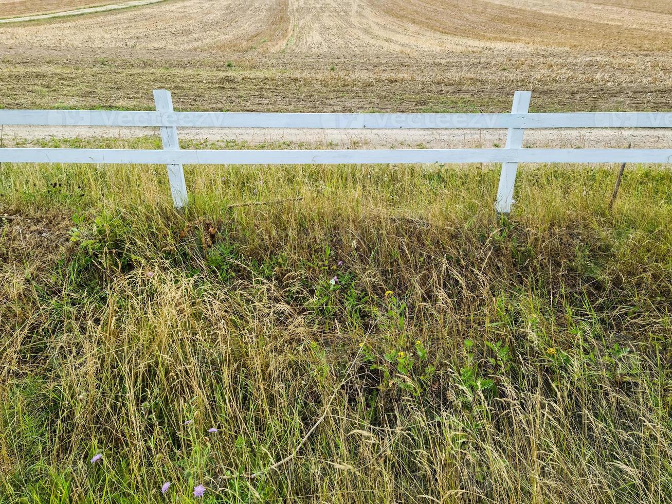 bellissimo recinto per cavalli in legno in un campo agricolo in una giornata estiva. foto