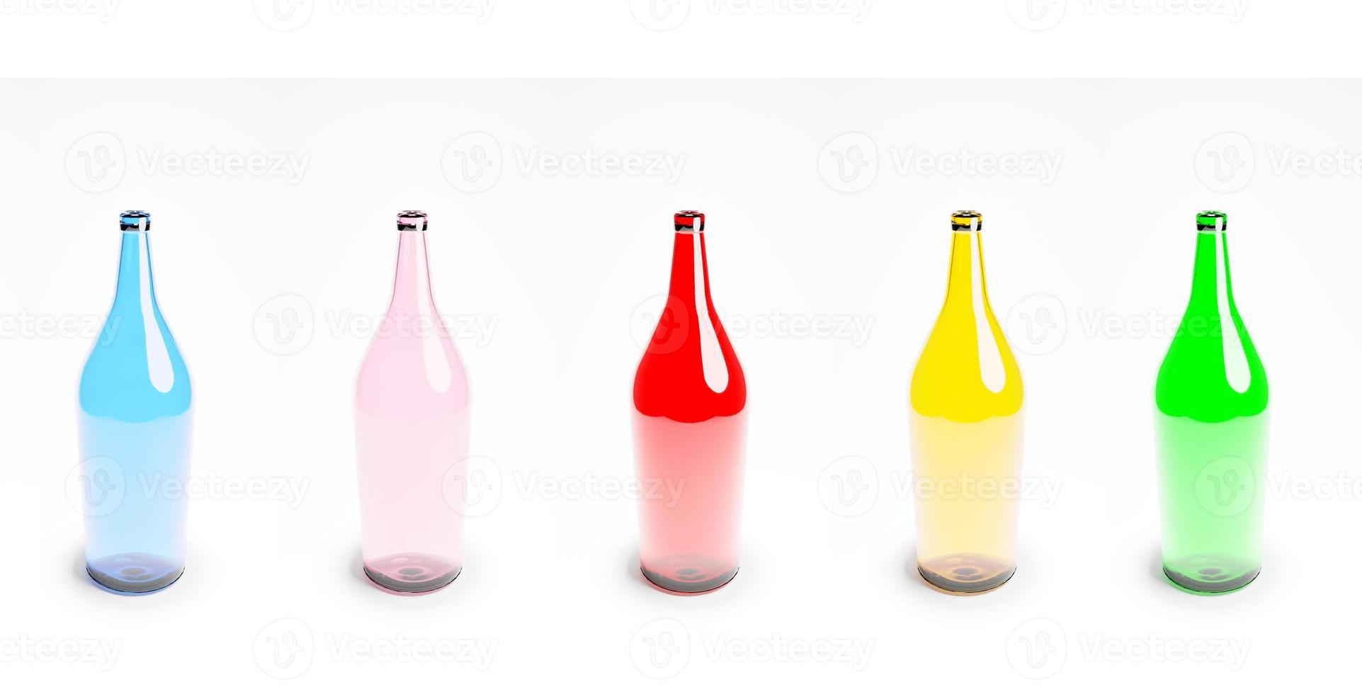 bottiglie vuote colorate su sfondo bianco foto