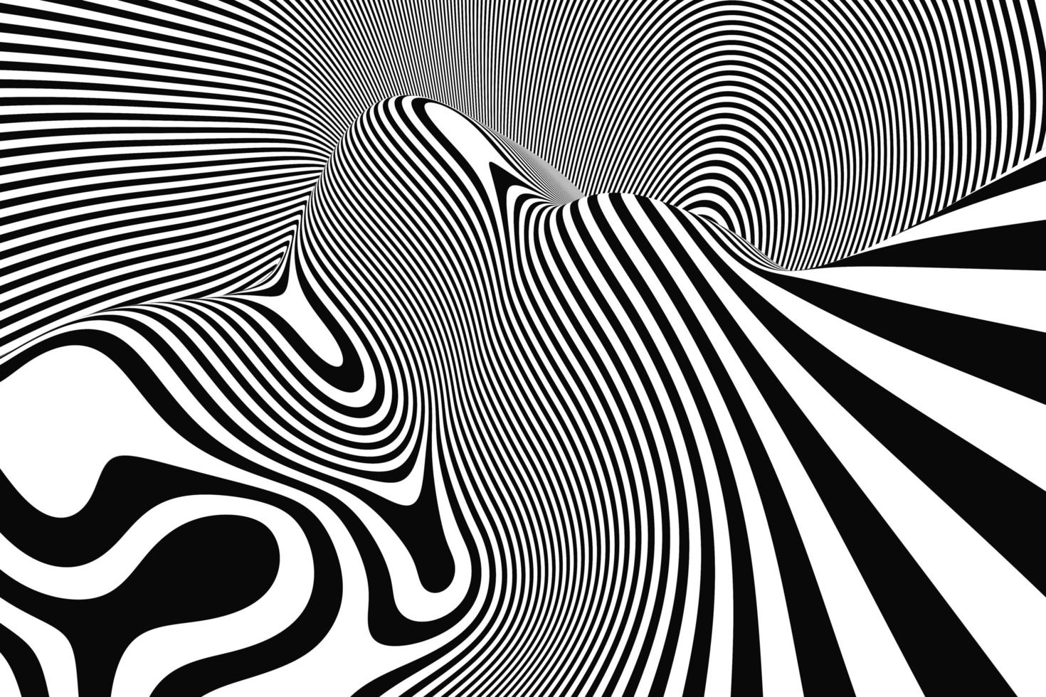 illusione ottica art. sfondo astratto liquido strisce ondulate. disegno del modello in bianco e nero con linee fluide foto