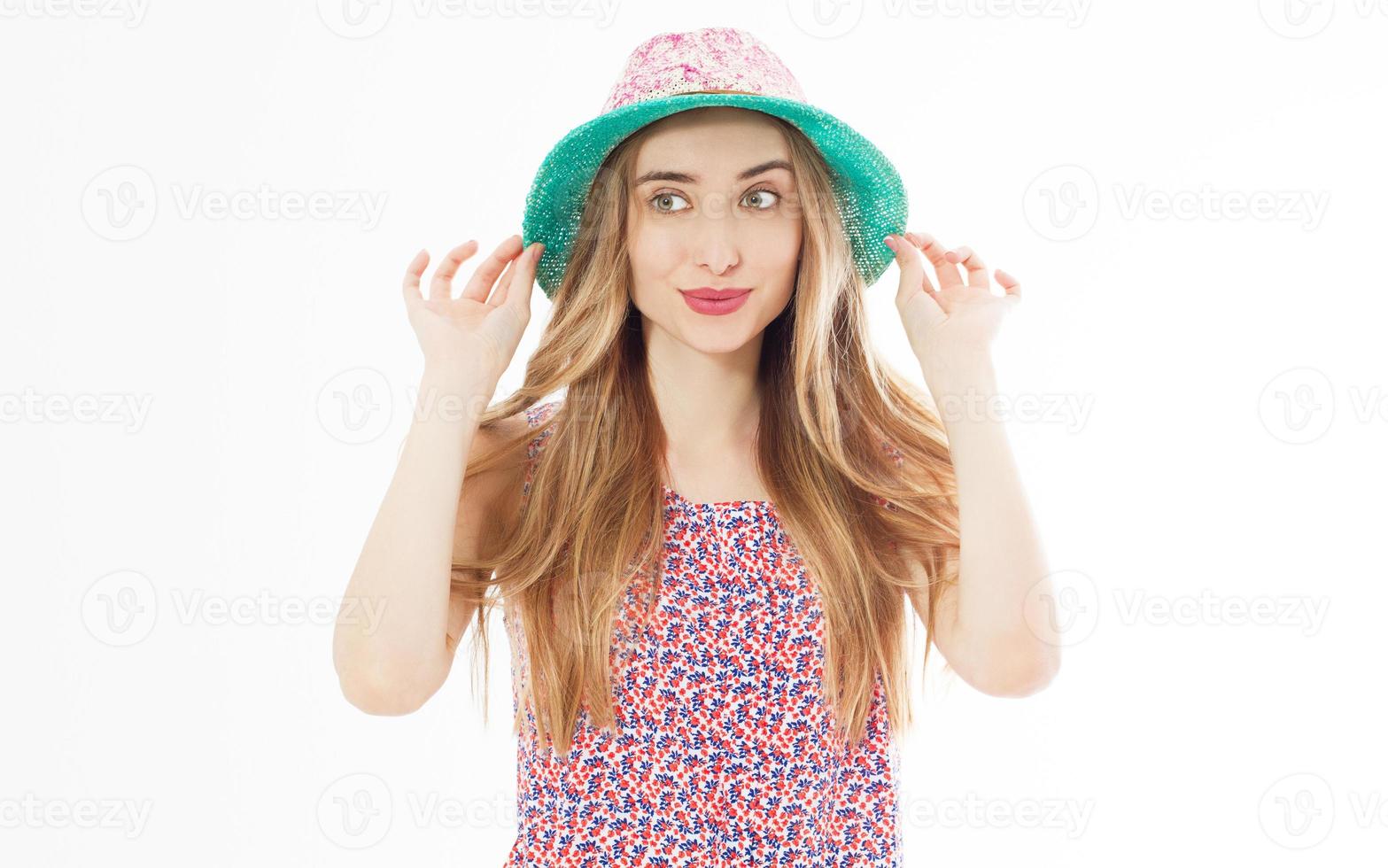 bella donna sorridente viso e corpo primo piano - pelle perfetta, su bianco. foto