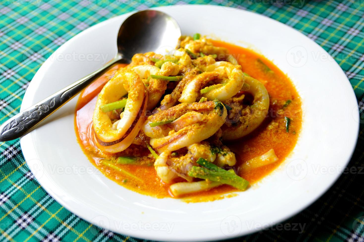 Alimento tailandese del curry del calamaro foto