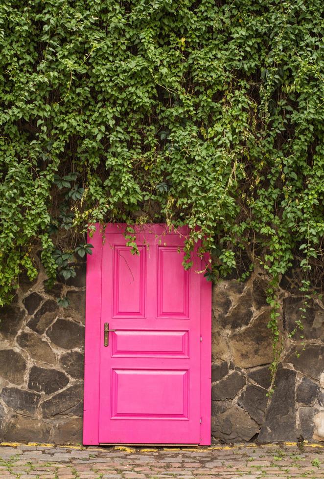 porta vintage in legno rosa con mobili in metallo foto