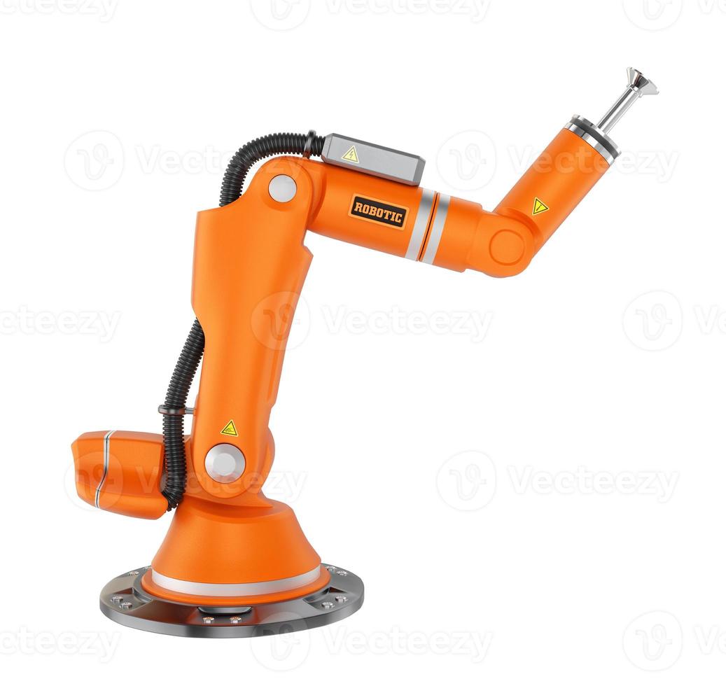 braccio robot arancione isolato su sfondo bianco foto