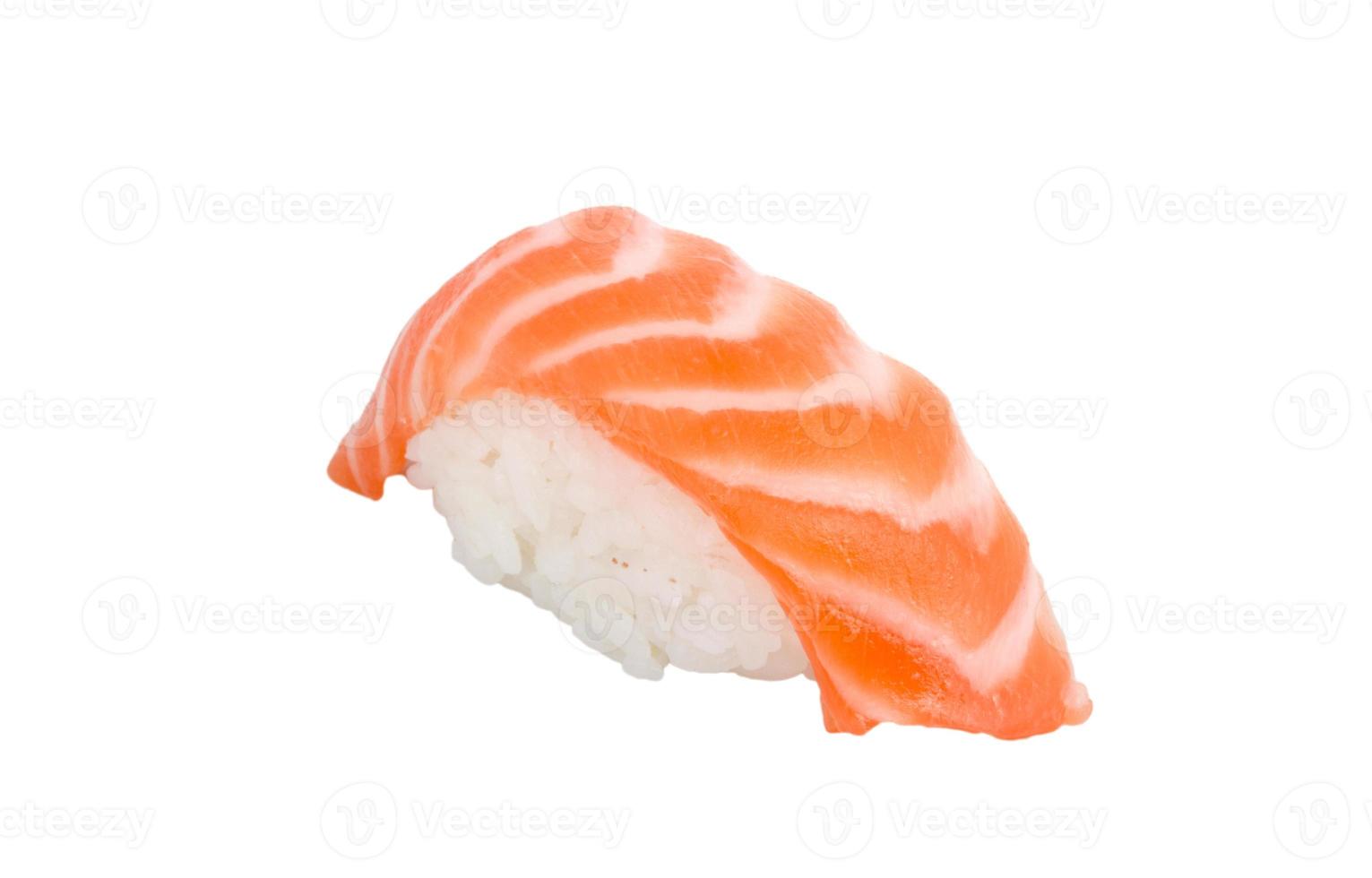 riprese in studio di sushi giapponese vaki con salmone su sfondo bianco foto