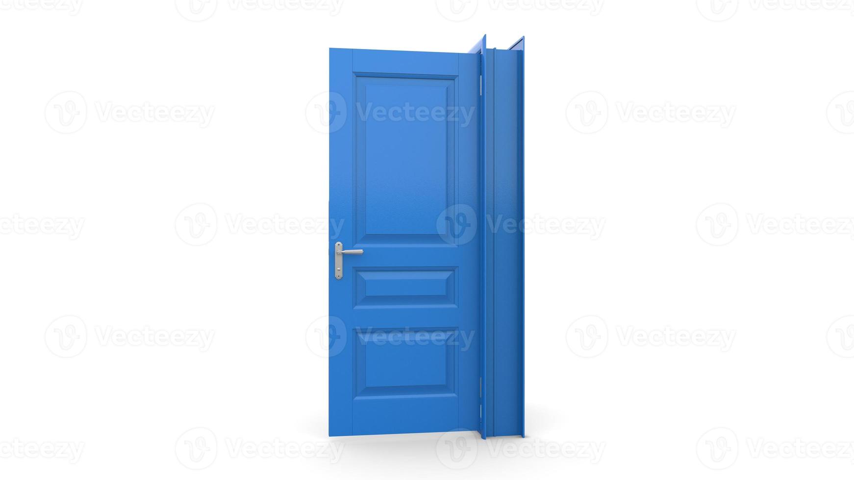 illustrazione creativa di porta aperta e chiusa, ingresso porta blu porta realistica isolata su sfondo 3d foto