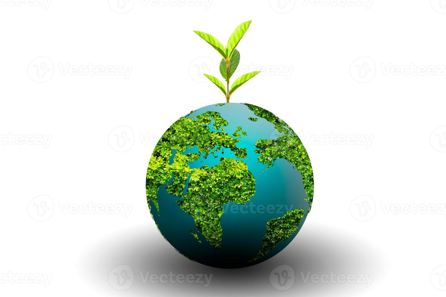 albero di giorno della terra su terra verde su sfondo bianco isolare foto