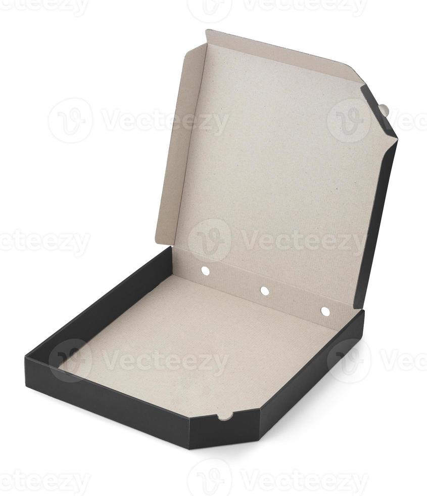 primo piano della scatola della pizza vuota con spazio per la copia isolato su sfondo bianco foto