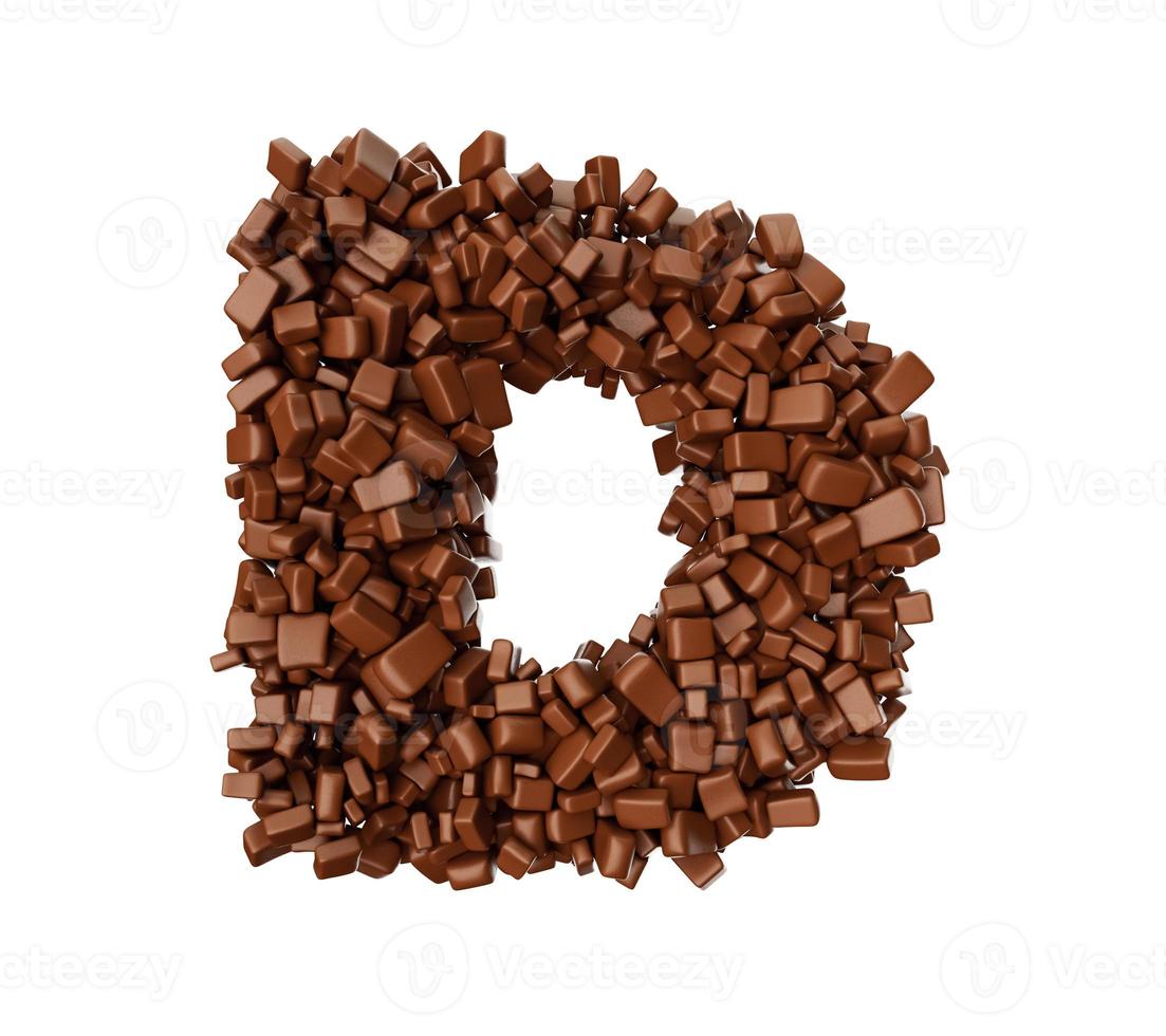 lettera d fatta di pezzi di cioccolato pezzi di cioccolato alfabeto lettera d illustrazione 3d foto