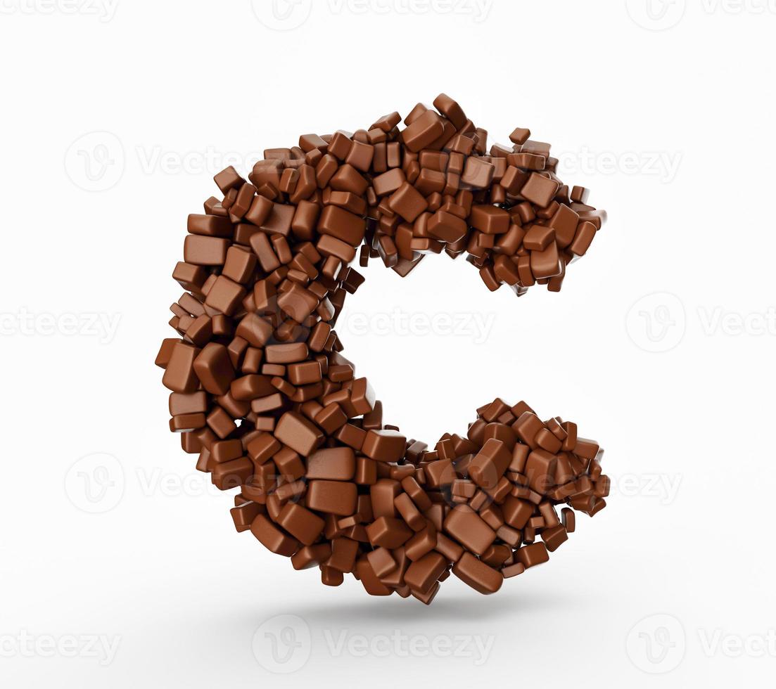 lettera c fatta di pezzi di cioccolato pezzi di cioccolato alfabeto lettera c 3d illustrazione foto