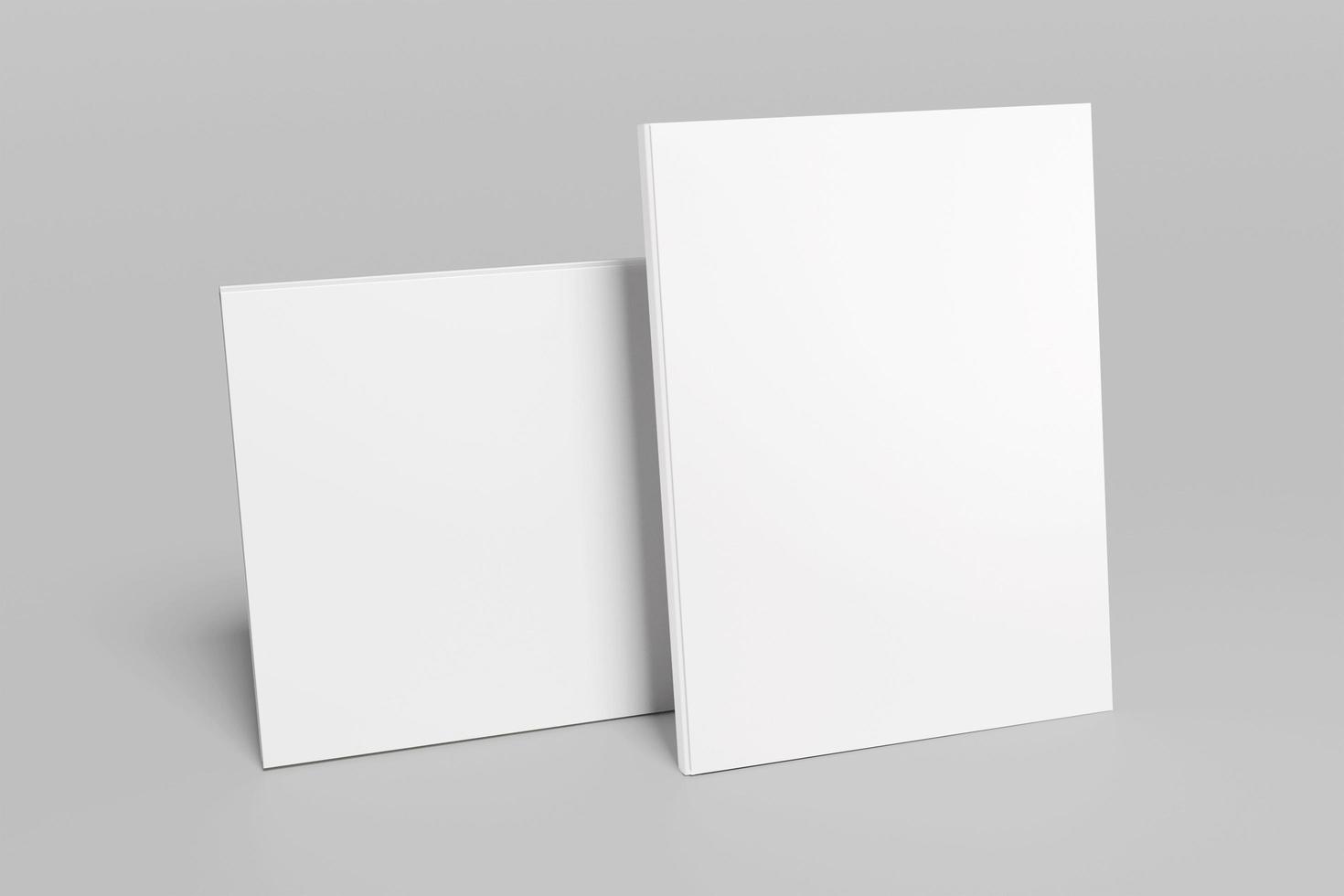 bianco realistico bianco di catalogo a4 e a5 su sfondo grigio. illustrazione di rendering 3d foto