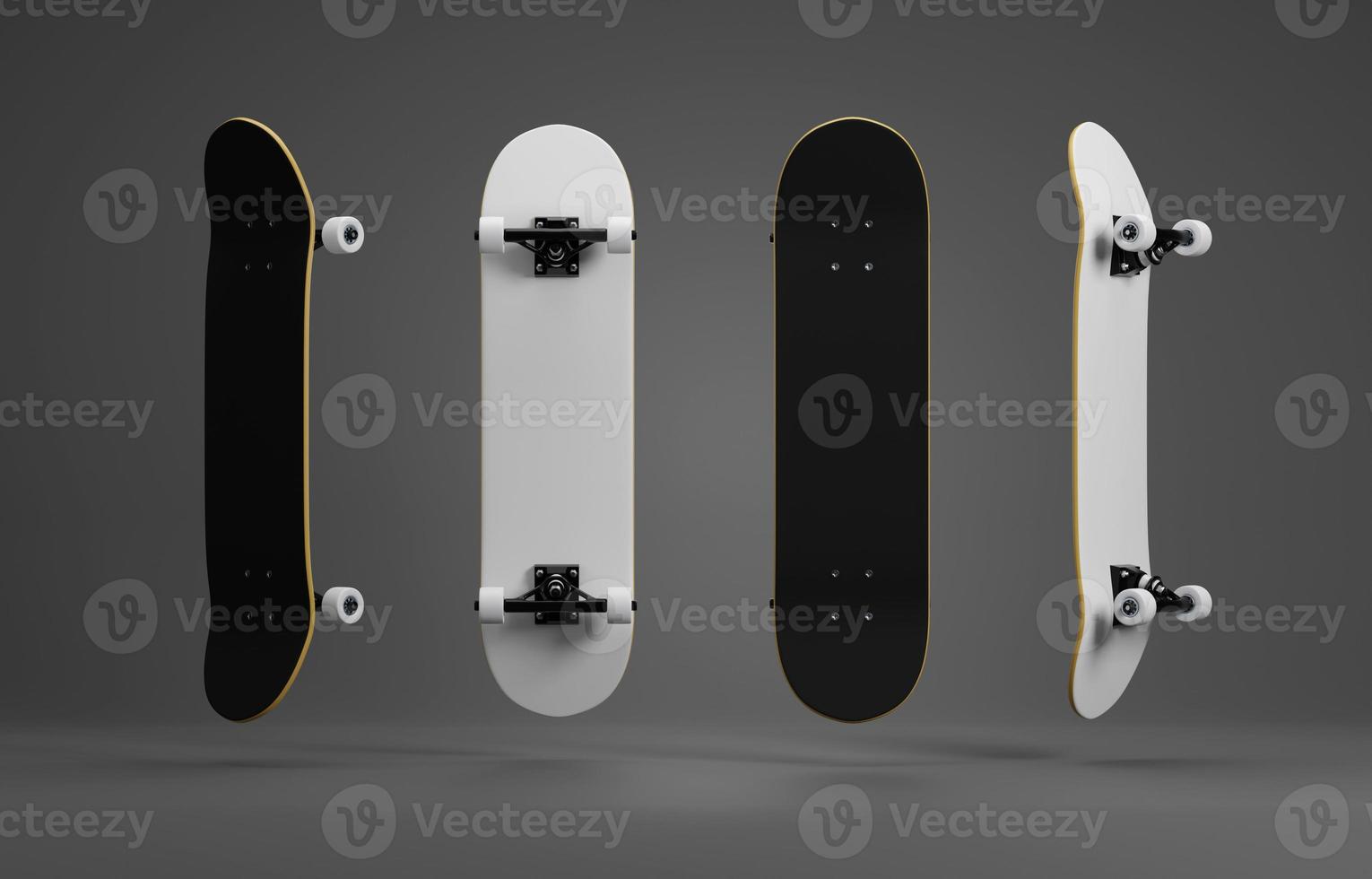 mockup di modello di tavola da skateboard in bianco. rendering 3D foto