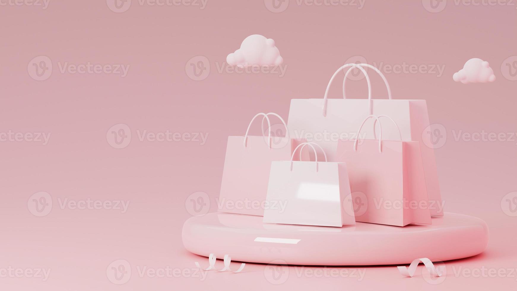 borsa della spesa vuota sul podio. concetto di vendita e acquisto. rendering 3D foto