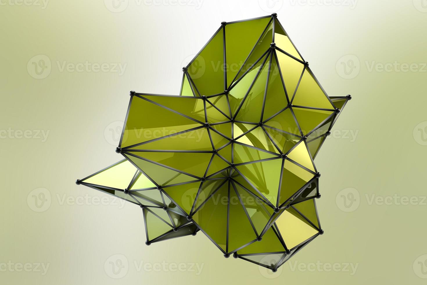 sfera geometrica digitale su sfondo sfocato verde morbido. illustrazione astratta della forma hi-tech di particelle e linee collegate rendering 3d in stile futuristico tecnologico foto
