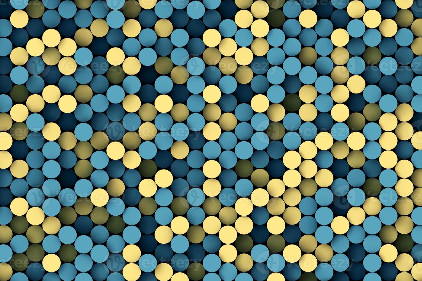 giallo e blu rotondo piccolo cerchio di architettura mosaico sfondo. illustrazione 3d geometrica astratta foto