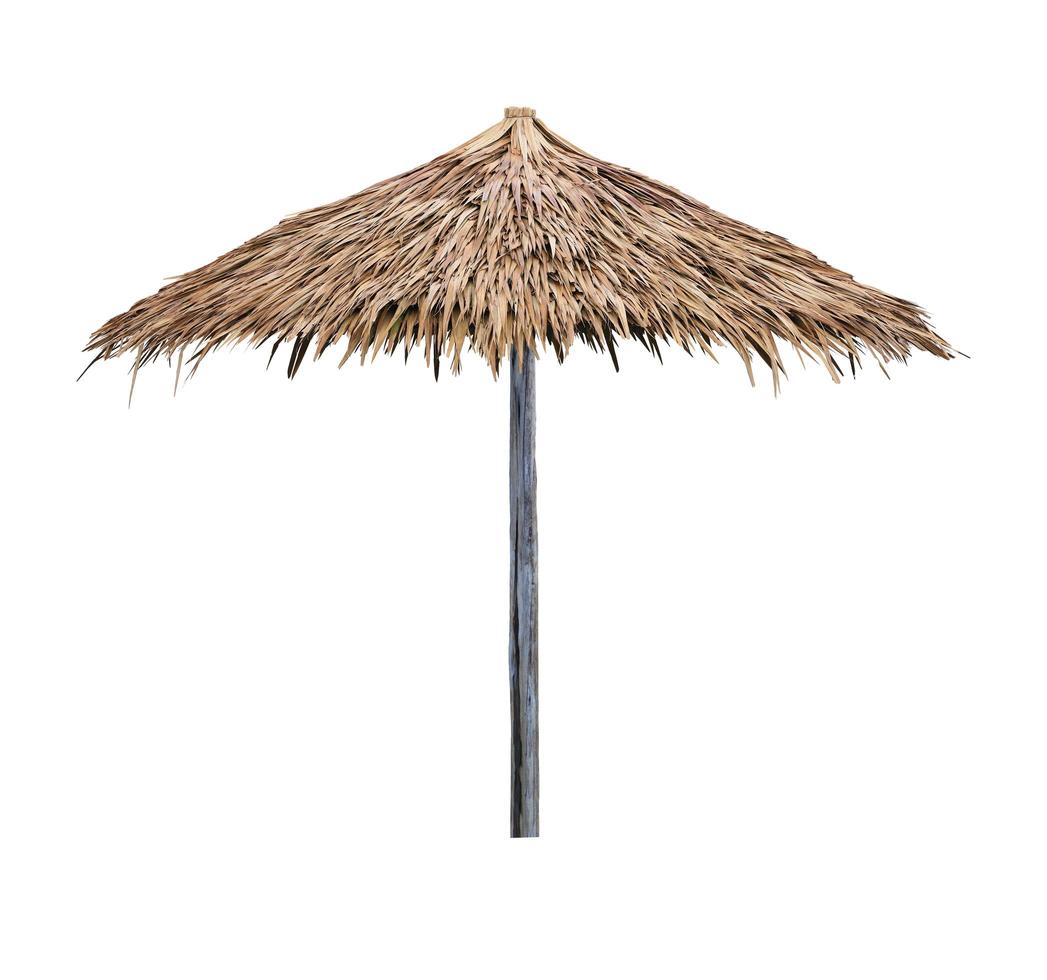 ombrellone parasole in foglia di cocco isolato su sfondo bianco foto