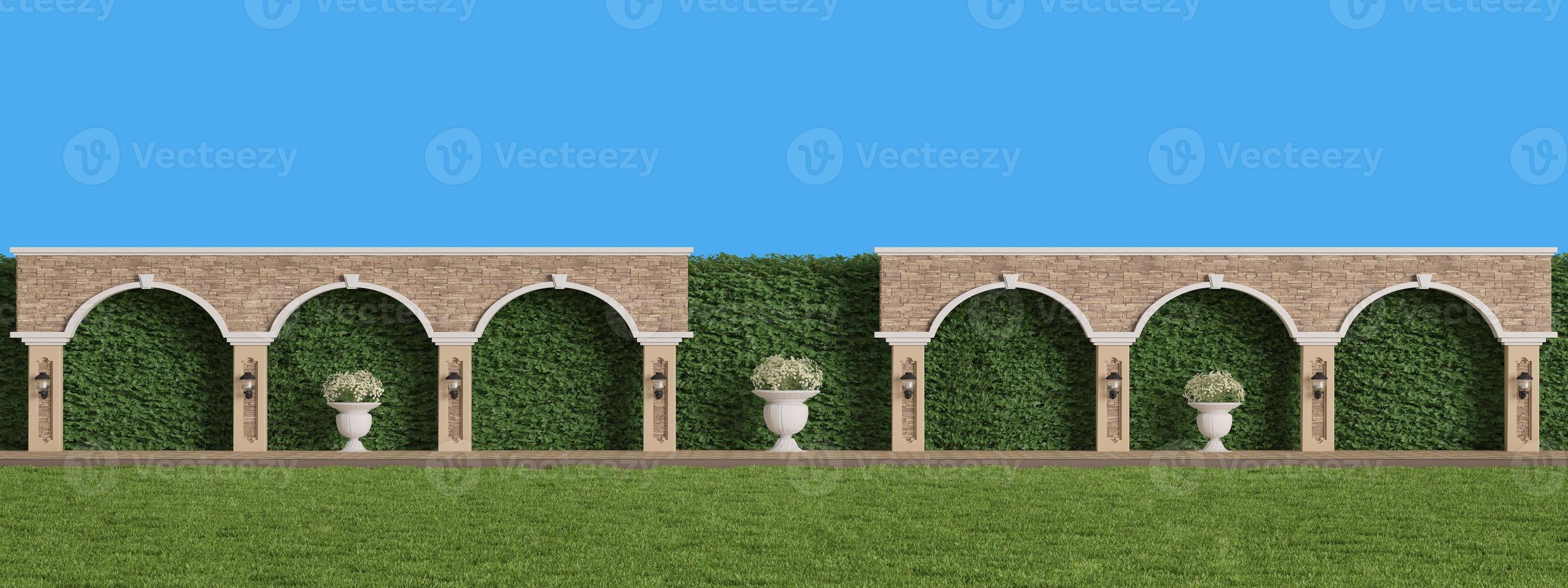 recinzione con siepe e prato grass.classic style.3d rendering foto