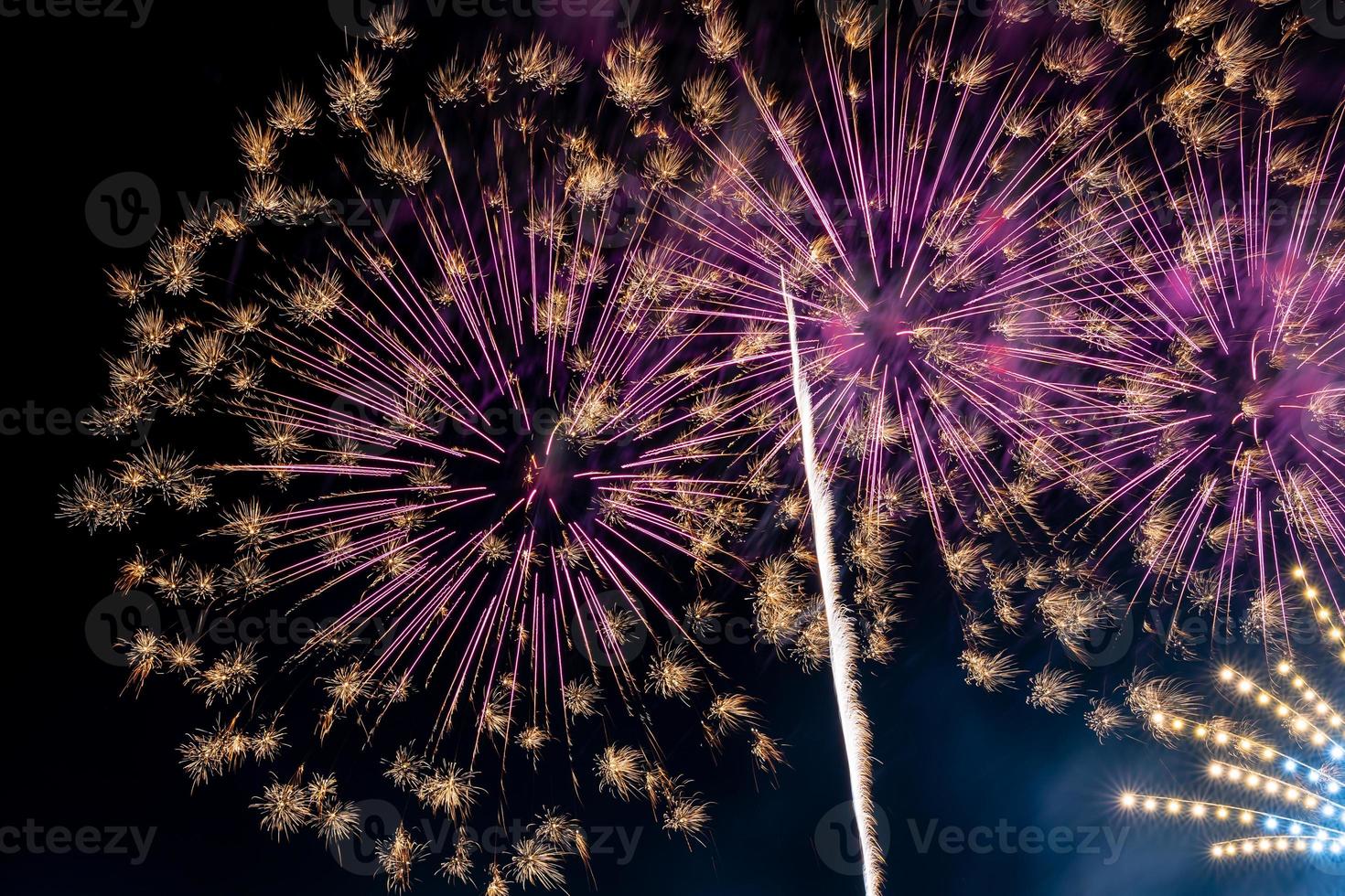 celebrazione dei fuochi d'artificio nel cielo scuro foto