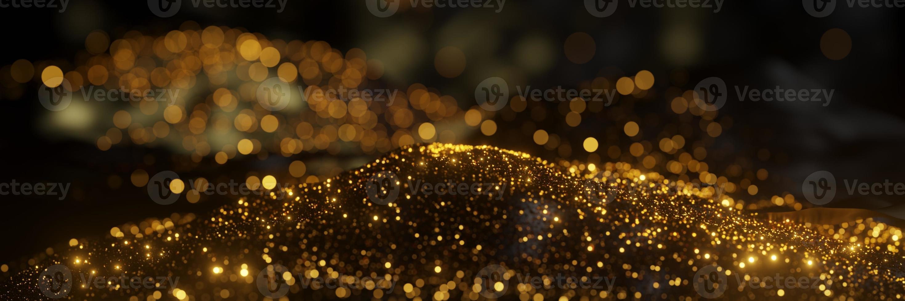 astratto di scintillio dorato particelle di sabbia sfondo panorama 3d rendering foto